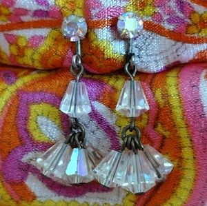 Sterling Silver AB Crystal Screwback Dangle Earrings